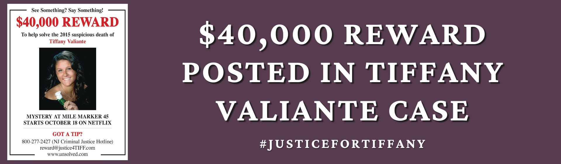 $40,000 Reward Posted in Tiffany Valiante Case